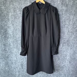 J. Crew Dress Womens 2 Black Ruffle Neck Knee Length Retro Classic A-Line Career